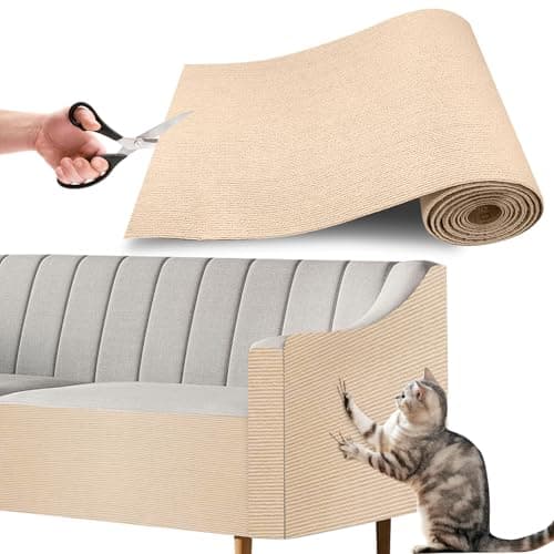 huraty Cat Scratching Mat, Cat Scratchers Pad Indoor Outdoor Cat and Kitten, Trimmable Furniture Protector Scratching Cover for Cat Tree Steps Couch Corner Wall, Beige 1 Pcs 78.7"x15.8" - Image 1
