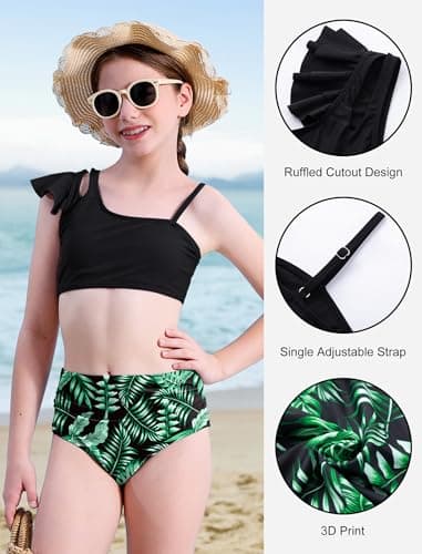 Seanrui Girls Swimsuits Size 14-16 Two Piece Bathing Suit Bikinis for Teens Swimwear with Swim Short Black（15-16Y） - Thumbnail 5