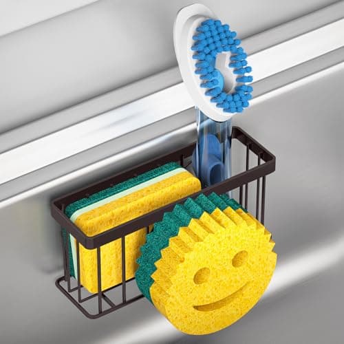 MURLONG Sponge Holder Smiley Face,Sink Caddy for kitchen Sink, Kitchen Organizer Sponge Holder with 2 PCS Suction Cups/1 PCS Adhesive Strips,Designed for Sponge,Soap,Dish brush,Scrubber-Bronze - Image 1