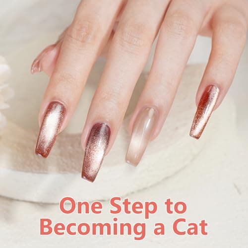 BUBU CANDY 6Pcs One step Cateye Gel Nail Polish Set Valentine's Day gift DIY at home are Gold Brown Yellow For Holiday Party Sparkle Manicure Kit Soak off Uv Nail Art Design Gifts for Women - Thumbnail 3