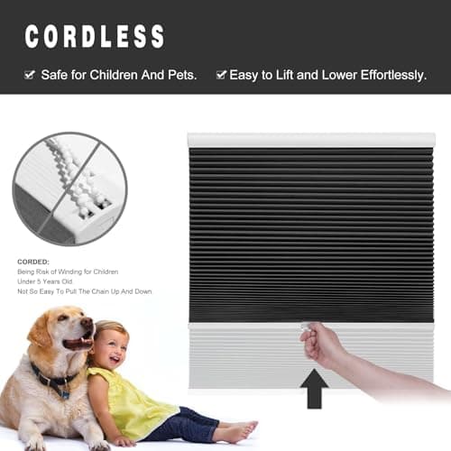 Changshade Cordless Blackout Cellular Shades for Indoor Windows Doors, Black Out Room Darkening HoneyComb Blinds Thermal Insulated 1.5 Inch Cell for Home, Bedroom, Bathroom, Nursey, 22"W×64"H, Black - Thumbnail 3