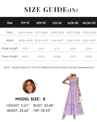 dowerme Womens Summer Maxi Dresses 2026 Casual Ruffle Sleeve Button Smocked Floral Slit Boho Dress Spring Beach Sundress(Floral Purple,XX-Large) - Thumbnail 6