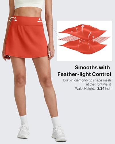 G4Free Golf Skirts for Women,Summer Soft Tennis Skorts with Pockets Ladies High Waisted Tummy Control Athletic Running Casual Short Skirt(Rust Orange,S) - Thumbnail 4