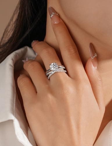 IMOLOVE Moissanite Wedding Band for Women, Criss Cross D Color VVS1 Moissanite Eternity Rings, Stackable Promise Ring for Engagement, Anniversary, Proposal Size 5.5 - Thumbnail 4