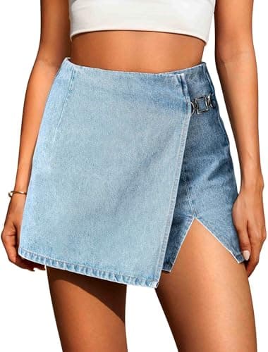 Eddoyee Western Y2K Denim Skort for Women Stretchy High Waisted Mini Skirt Trendy Country Skirts(Light Blue, Small) - Image 1