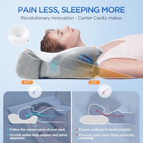 Effective Pain Relief Cervical Neck Pillow for Sleeping, Memory Foam Pillows for Neck Support, Odorless Contour Side Pillow, Ergonomic Bed Pillow for Back Stomach Sleeper (White and Grey) - Thumbnail 2