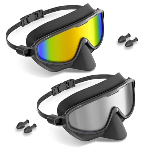 Aegend Swim Goggles with Nose Cover Adult, Anti-Fog Anti-UV No Leaking Swimming Goggles for Men Women Youth 2 Pack - Image 1