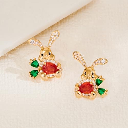CUFELMU Easter Earrings Rabbit Carrot Stud Earrings Cute Crystal Earring - Thumbnail 6