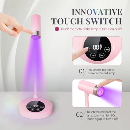 krofaue 12W UV Nail Lamp - Professional Auto-Sensing Nail Dryer with 4 Timers, Touch Buttons Rechargeable UV Light for Gel Nails Polish for Home DIY Manicure - Thumbnail 4