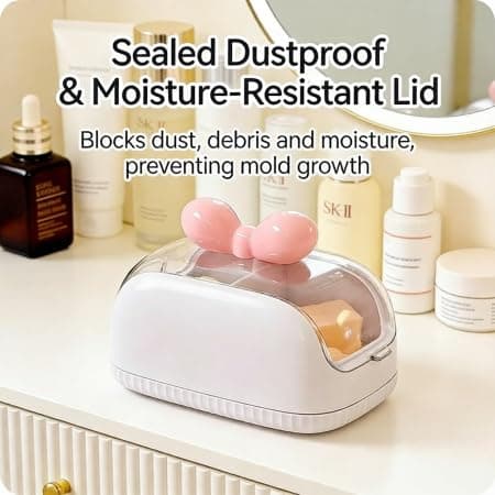 Makeup Storage Box with Cute Bow, Dual-Compartment Design, Sealed Dustproof Lid, Transparent Visible Body, Lightweight Travel-Friendly, Durable Plastic for Cosmetics Sponges Puffs Lipsticks - Thumbnail 5