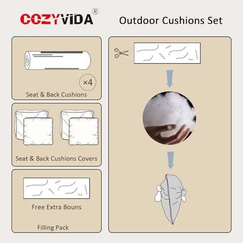 COZYVIDA Outdoor Deep Seat Cushion Set of 2, 24"x24"x5.5" Seat & 25"x22.5" Back, C0 Water-Resistant Breathable Polyester, UV-Resistant 1000+ Hrs, 30D Foam with Recycled Fiber Fill,Boho Paisley,Beige - Thumbnail 6