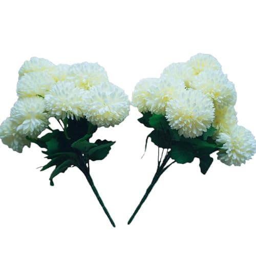 TransBloom, Artificial Chrysanthemum Ball, 18 Heads, Green Flowers Stems, Fake mums Ball Flowers, 15.5 Inch, Indoor Floral Arrangement for Home Decor, Living Room, Vase Centerpiece (Light Green) - Thumbnail 2