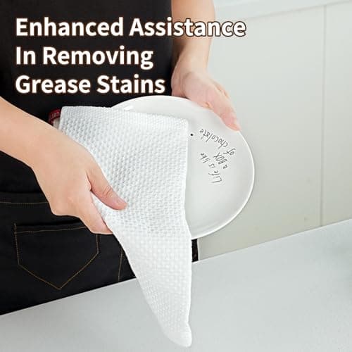 LikGuest Cotton Dish Cloths 6 Pack,12x12 Inch – Super Absorbent, Quick-Dry & Reusable Kitchen Cleaning Cloths, Lint-Free Washable Towels for Dishes, Glass & Household Use(White) - Thumbnail 6
