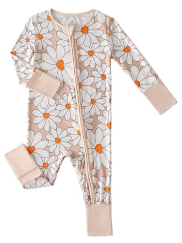 Joonberry Unisex Baby Bamboo Viscose Long Sleeve Romper, Cute Prints Zipper Footless Jumpsuit, Toddler One-Piece Outfits(Large Floral, 18-24M) - Image 1
