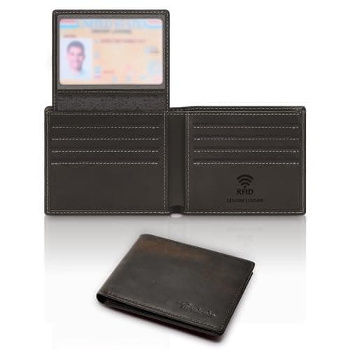 Travelambo Genuine Leather Wallet for Men with Gift Box - Handmade Bifold Stylish - Mens Wallets Rfid Blocking with 2 ID Windows - Image 1