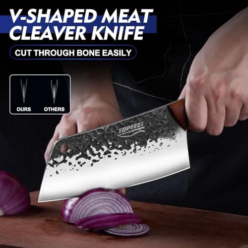 Topfeel 8PCS Chef Butcher Fish Knife Set for Meat Cutting with Roll Bag, Hand Forged Meat Cleaver Knife Boning Carving Knife Set for Home、Camping、BBQ - Thumbnail 4