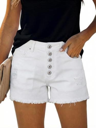 onlypuff Womens Denim Shorts White Folded Hem Jean Shorts Cutoff Hem Denim Mid Rise White 14 - Image 1