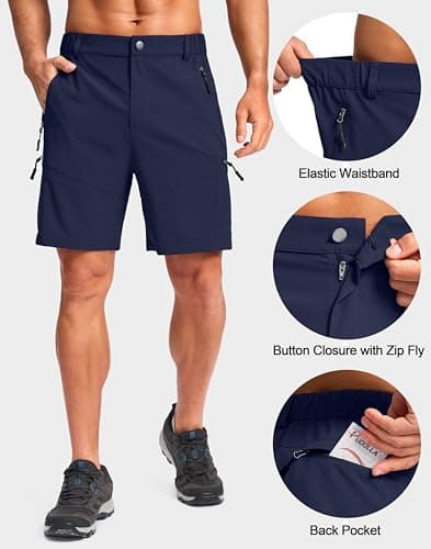Pudolla Men's Hiking Cargo Shorts Lightweight 7" Travel Casual Shorts for Men Golf Work Outdoor with 5 Zipper Pockets(Navy X-Large) - Thumbnail 3