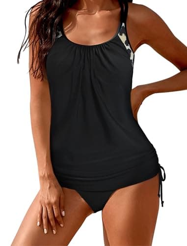 ZAFUL Two Piece Tankini Swimsuit for Women High Waisted Tummy Control Bathing Suit Double Up Tankini Set 1-Black S - Image 1