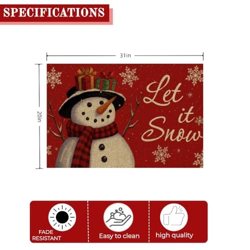 Carastora Christmas Snowman Pattern Decorative Doormat/Anti-Fatigue Mat, Let it Snow,20x31in, Suitable for Indoor and Outdoor Porch Decoration, Housewarming Non-Slip and Durable. - Thumbnail 6