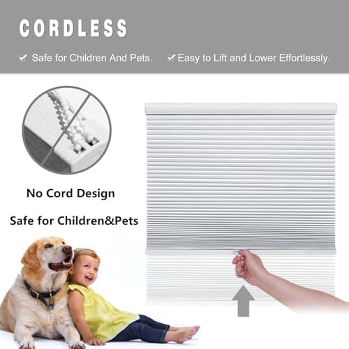 Changshade Cordless Blackout Cellular Shades for Indoor Windows, Black Out Honeycomb Blinds Room Darkening Light Blocking Thermal Insulated 1.5" Cell for Bedroom, Bathroom, Shade Size 35"Wx72"H,White - Thumbnail 4