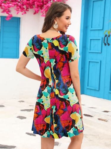 KORSIS Summer Dress for Women Multicolor M Casual T-Shirt Short Sleeve Dresses Swing Flowy Beach Vacation Sundress with Pockets - Thumbnail 5