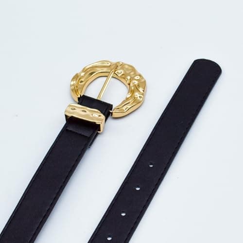EONTISO Womens Leather Belts for Jeans Pants Dresses Fashion Casual Ladies Waist Belt with Gold Buckle, Black L - Thumbnail 4