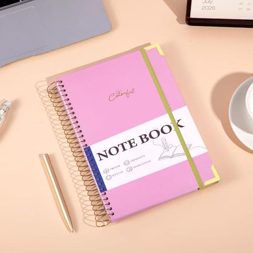 Yoment Hardcover B5 Spiral Notebook 200 Pages with Folder Pockets, College Ruled Notebooks for School Home 7 X 10 Aesthetic Cute Notebooks for Women, Pink - Thumbnail 6