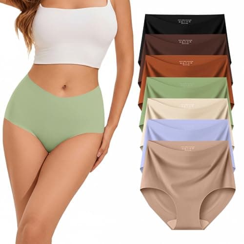 Ailongcity Women's Underwear Seamless High Waist No Show 7 Pack Panties Full Coverage Briefs Silky Stretch - Image 1