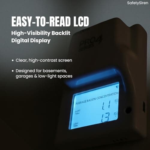 Safety Siren Pro4 Radon Detector, Continuous Radon Gas Monitoring with Audible & Visual Alarms | Short & Long-Term Radon Detection for Home, Basement, Garage and Office Use | Made in USA, Since 1993 - Thumbnail 6