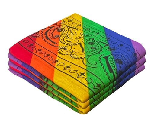 Rainbow Bandanas - 3 Pack Gift Set, 100% Cotton, 22x22 Inches, Paisley - Pride Bandanna Handkerchiefs Headband Scarf