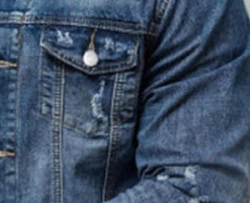 Huang's Men's Denim Jacket with Distressed Ripped Details Classic Fit Non - Stretch Fabric Cool Stylish Caual Coat (US, Alpha, 3X-Large, Regular, Regular, Y039) - Thumbnail 5