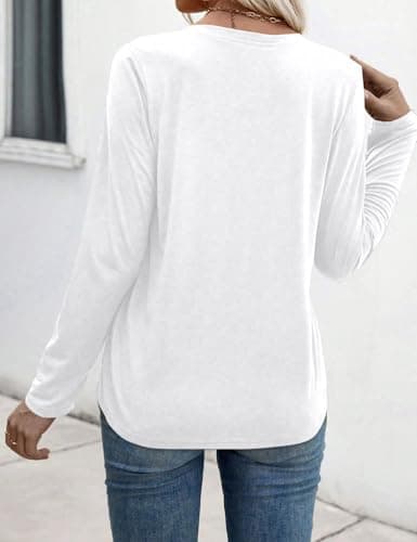 JUSTFASHIONNOW Pleated Long Sleeve Shirts for Women V Neck Dressy Casual Business Blouses Fall Tops 2025 Trendy(White,XX-Large) - Thumbnail 6