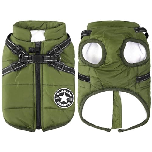 Aiboria Dog Jackets for Winter Windproof Waterproof 2 in 1 Outfit Cold Weather Coat Dog Vest Harness Puppy Winter Warm Jacket Small Green S - Image 1