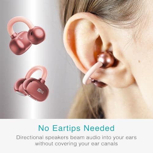 MEE audio Pebbles Air Open Ear True Wireless Earbuds - Bluetooth 5.3 Lightweight Earclip Headphones with Headset Microphone & Call Noise Reduction for Gym/Workouts/Sports and Gaming (Rose Gold/Pink) - Thumbnail 3