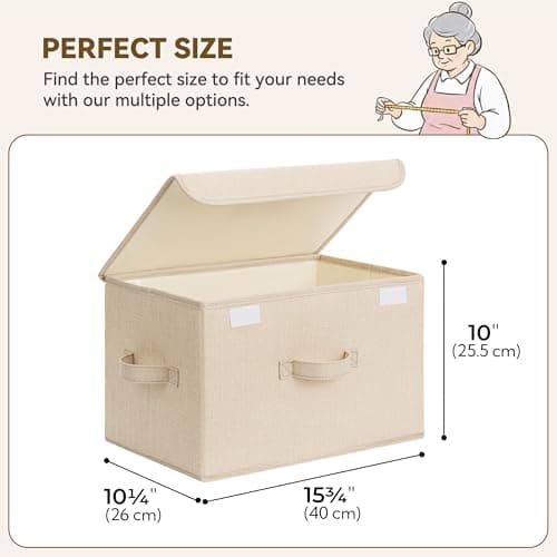 GRANNY SAYS Stoarge Basket with Lid, Decorative Storage Boxes, Closet Storage Bins for Clothes, Collapsible Stackable Organization, Khaki&Brown, 2-Pack - Thumbnail 6