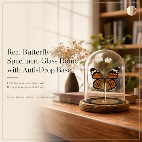 Wugakio Glass Taxidermy Butterfly Specimen Shadow Box, Butterfly Gifts for Women Girls with Glass Cover, Butterfly Decor for Bedroom Office Living Room Desk (Danaus genutia) - Thumbnail 6