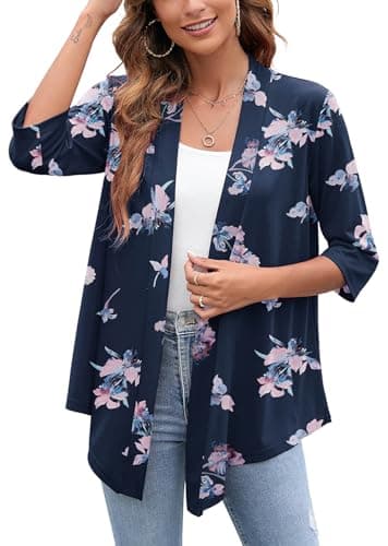 Heymoments Cardigan for Women Purple Iris 3X-Large Draped Open-Front 3/4 Sleeve Lightweight Casual Soft Drape Summer Fall Kimonos Cardigans - Image 1