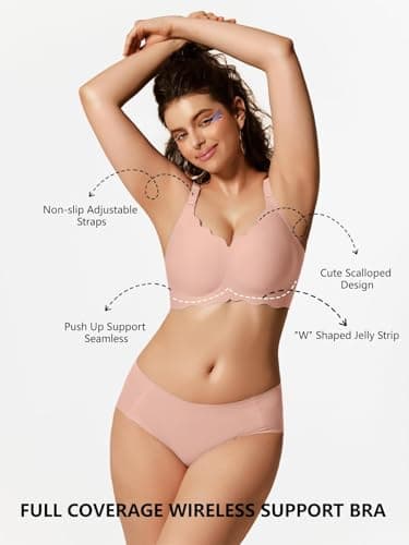 COCOMARTS Jelly Bras for Women No Underwire Scalloped Push Up Wireless Bralettes Seamless Soft Comfort Everyday Tshirt Bra Tea Red 4X-Large - Thumbnail 5