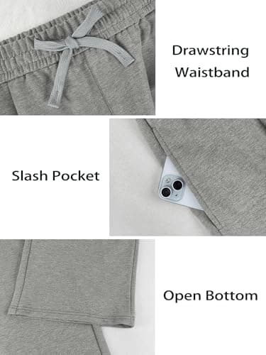 Crastimo Mens Athletic Yoga Pants Drawstring Lounge with Pockets Baggy Open Bottom Smooth Workout Gym Cargo Running Fishing Sweatpants Unisex Gray M - Thumbnail 4