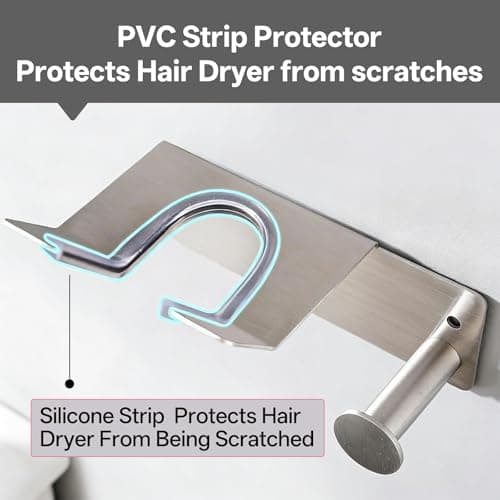 HBPHBP Hair Dryer Holder Wall Mounted, Stainless Steel Self Adhesive Blow Dryer Holder, for Bathroom Hair Dryer Hanger Hair Tool Organizer(Silver) - Thumbnail 4