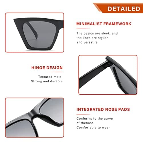 Square Cat Eye Sunglasses for Women - Trendy Vintage Style Shades with UV400 Protection, Fashionable and Cute Retro Eyewear for Ladies (Black/Tortoise) - Thumbnail 5