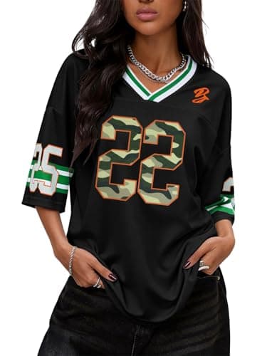 TAKEYAL Jersey Shirts for Women Oversized V Neck Tshirts Graphic Tees Y2K Streetwear Summer Tops Trendy Medium Black - Image 1