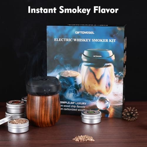 Electric Cocktail Smoker Kit with Unique Charred Wooden Glasses, Whiskey Smoker Kit with 6 Flavors Wood Chips, Instant Smoke Output – Ideal Gift for Cocktail & Whiskey Lovers - Thumbnail 2