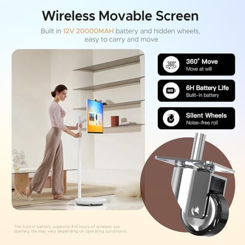 Zylosian 32 Inch Portable TV with Touchscreen, Mobile Smart Screen on Wheels, Rolling TV Android Monitor, FHD IPS Large Display, 8+128GB, Wireless Mirroring, Adjustable Stand, for Home/Office - Thumbnail 4