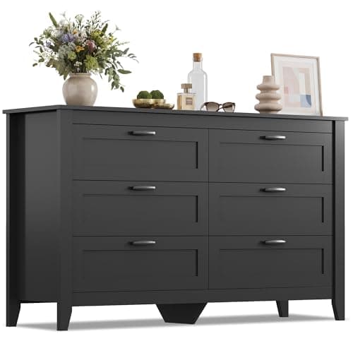 GALAXHERO 6-Drawer Wood TV Stand for 65" TV with Metal Handle, Large Double Wooden TV Console for Living Room, Office, Hallway, Closet, Black - Image 1