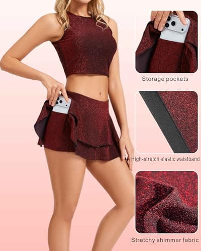 RanZZRan Y2K Women's Sparkly Glitter Ruffle Skort - Metallic Layered Mini Skirt with Shorts for Club, Party, Night Out & Rave - Thumbnail 4