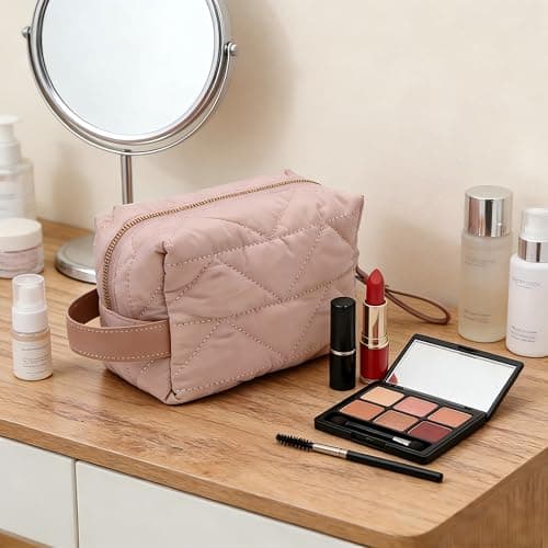 RCFJ b y K L A N D Quilted Makeup Bag Travel Cosmetic Bag, Soft Polyester Toiletry Bag for Women, Small Cosmetic Bag Portable Organizer with Dual Handle, Lightweight Storage Pouch - Thumbnail 6