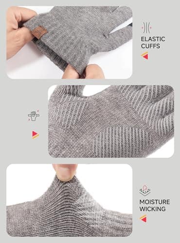 TRENDOUX Cold Weather Gloves for Men: Winter Touch Screen Merino Wool Big Hand Gloves, Mens Warm Lined Non-slip Soft Glove for Outdoor Hiking Driving Running Typing Gift X-Large Size MIDGRAY - Thumbnail 5