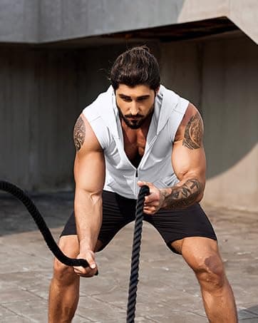 COOFANDY Men's Workout Tank Tops 2 Pack Sleeveless Running Bodybuilding Zip Up Hoodies White Gym Casual Tee Black - Thumbnail 5